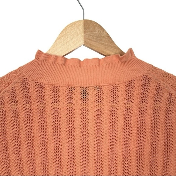 J Crew Womens Pointelle Sweater Medium Peach Ruffle Sheer Preppy Pastel Dainty - Picture 8 of 14